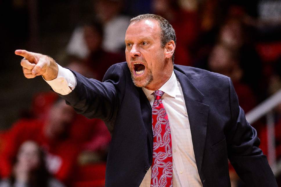 Trent Nelson  |  The Salt Lake Tribune
Utah basketball coach Larry Krystkowiak, as the University of Utah hosts Stanford, NCAA basketball at the Huntsman Center in Salt Lake City, Saturday January 30, 2016.