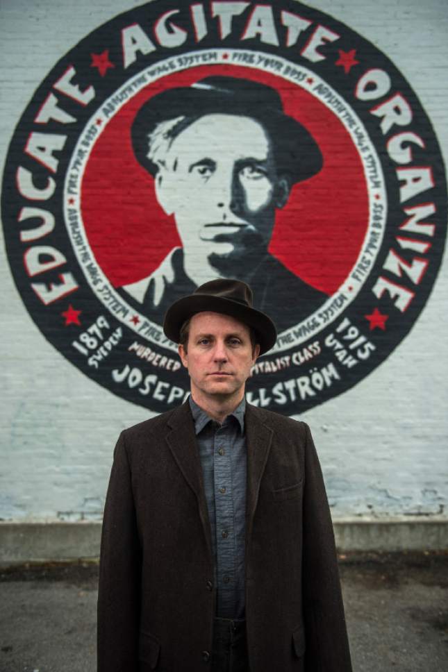 Chris Detrick  |  The Salt Lake Tribune
"One Big Union" actor Roger Dunbar, who plays Joe Hill, poses for a portrait outside of Ken Sanders Books in Salt Lake City on Tuesday, Nov. 1, 2016. "One Big Union,"  a play about the trial and execution of Joe Hill, is written by Utah playwright Debora Threedy and is being staged by Plan-B Theatre Nov. 10-20.