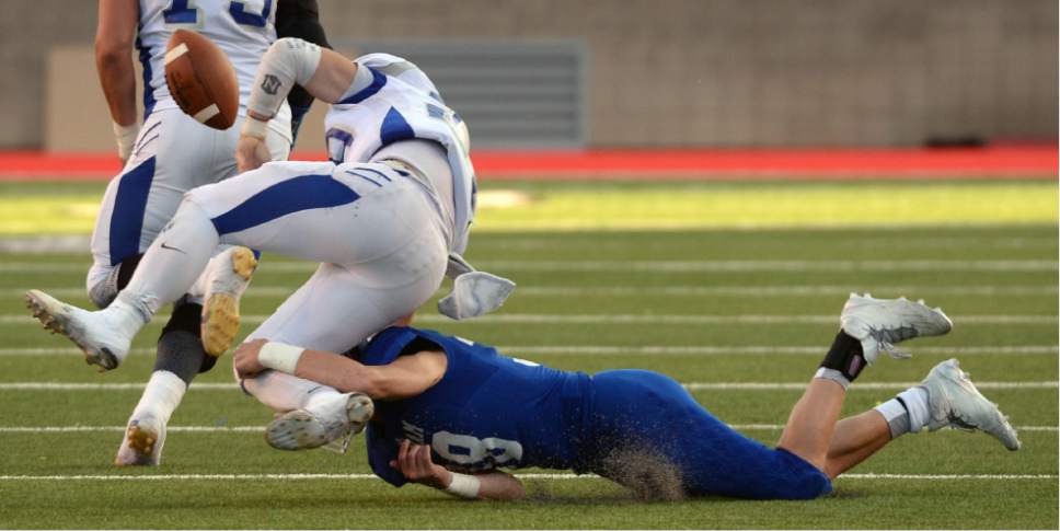 Steve Griffin / The Salt Lake Tribune


Bingham's Cole Moody hits Fremont's Austin Freeman causing him to fumble the ball during the 5A semifinal football game at Rice-Eccles Stadium on the University of Utah campus in Salt Lake City Thursday November 10, 2016.