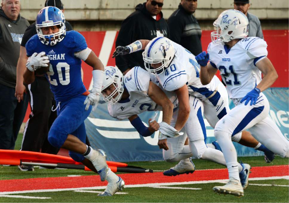 Steve Griffin / The Salt Lake Tribune


Bingham fullback Jesse Baird finishes off a great run with a touchdown during the 5A semifinal football game against Fremont at Rice-Eccles Stadium on the University of Utah campus in Salt Lake City Thursday November 10, 2016.