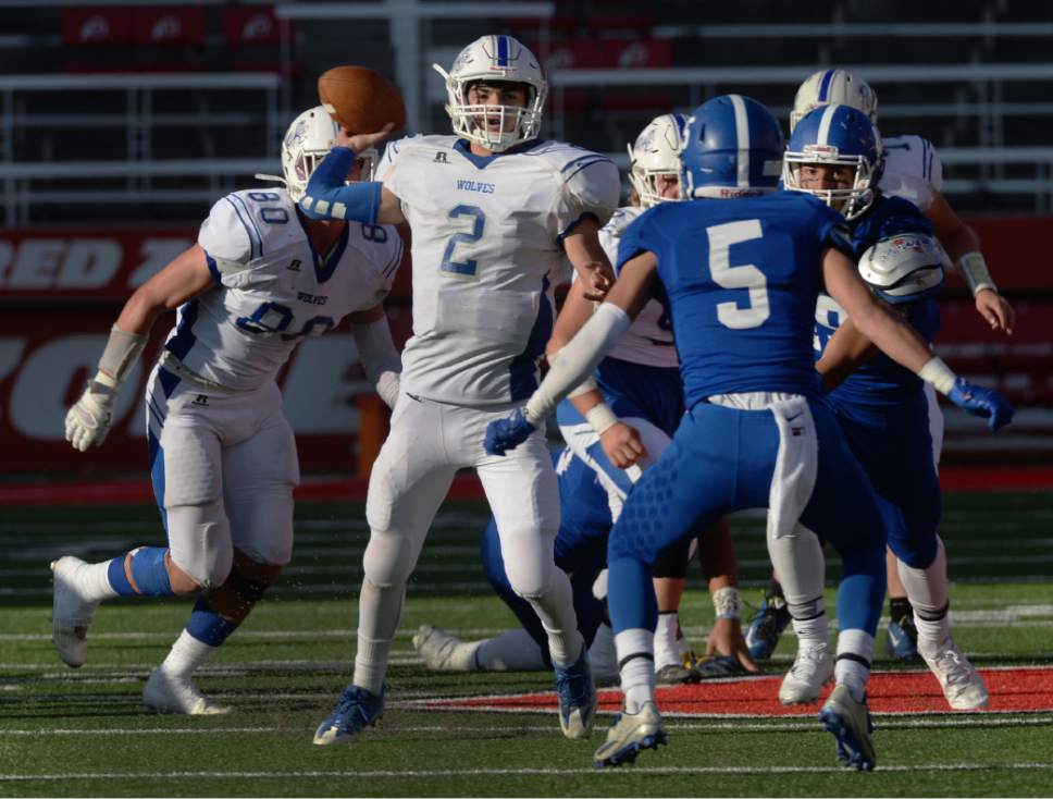 Steve Griffin / The Salt Lake Tribune


Fremont quarterback Saxton Morby fires a pass downfield  during the 5A semifinal football game against Bingham at Rice-Eccles Stadium on the University of Utah campus in Salt Lake City Thursday November 10, 2016.