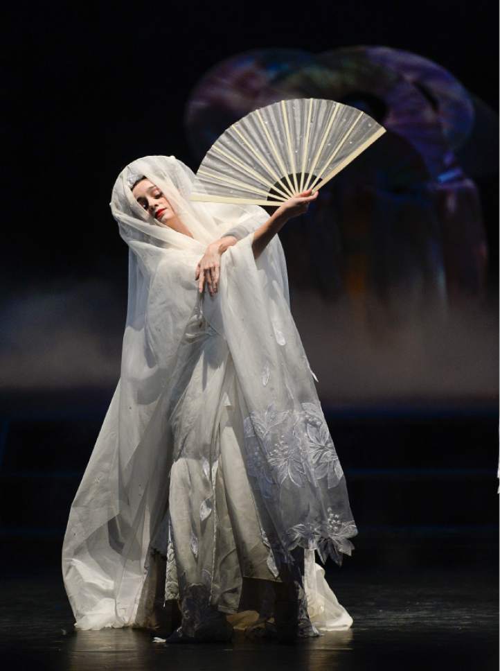Francisco Kjolseth | The Salt Lake Tribune
Principal Ballet West artist Arolyn Williams as Cio-Cio San (Butterfly) performs during Ballet West run through of their final dress rehearsal for the Season Opener, Madame Butterfly at the Janet Quinney Lawson Capitol Theatre on Thursday, Nov. 3, 2016. Ballet West Orchestra, nearly 50 dancers, and opulent sets and costumes were all on display for the show scheduled to run Nov. 4-13.