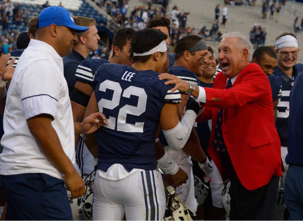 Leah Hogsten  |  The Salt Lake Tribune
Poinsettia Bowl board chair Ted Tollner extends an invitation to BYU.  Brigham Young University defeated Southern Utah University 37-7 during their first match up at LaVell Edwards Stadium,  Saturday, November 12, 2016.
