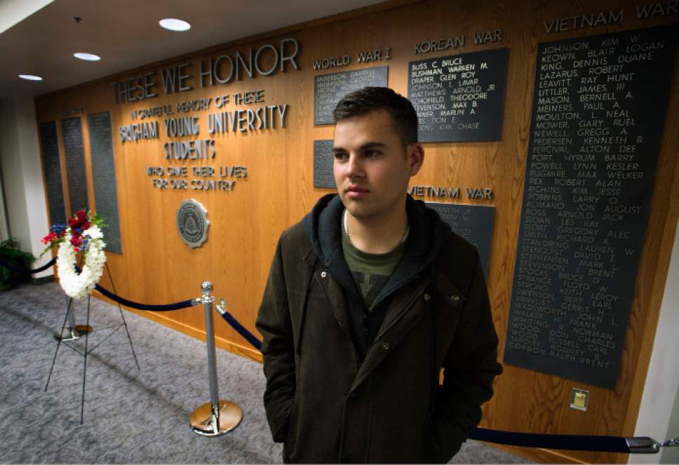 Steve Griffin / The Salt Lake Tribune


BYU student Jerron Orton with the Memorial Wall behind him on the east side of the student center on the campus of BYU in Provo Wednesday November 16, 2016. Orton is critical of BYU student leaders position in considering relocating the Memorial Wall to create a meditation space.