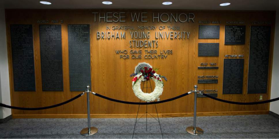 Steve Griffin / The Salt Lake Tribune


BYU student leaders are considering relocating the school's Memorial Wall to create a meditation space. The Memorial Wall is in a dedicated room on the east side of the student center on the campus of BYU in Provo Wednesday November 16, 2016.