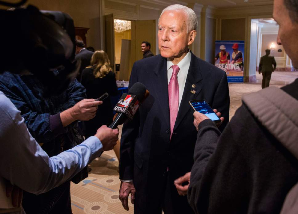 Rick Egan  |  The Salt Lake Tribune

Sen. Orrin Hatch answers a few questions from the media before giving the keynote address, at the U.S. Global Leadership Coalition luncheon, at the Grand America, Friday, November 18, 2016.