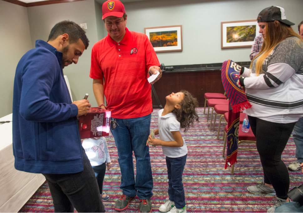 Leah Hogsten  |  The Salt Lake Tribune
 Javier Morales gives his autograph after a press conference he called Thursday at the Marriott at City Creek to further clarify why he won't be back at Real Salt Lake in 2017.