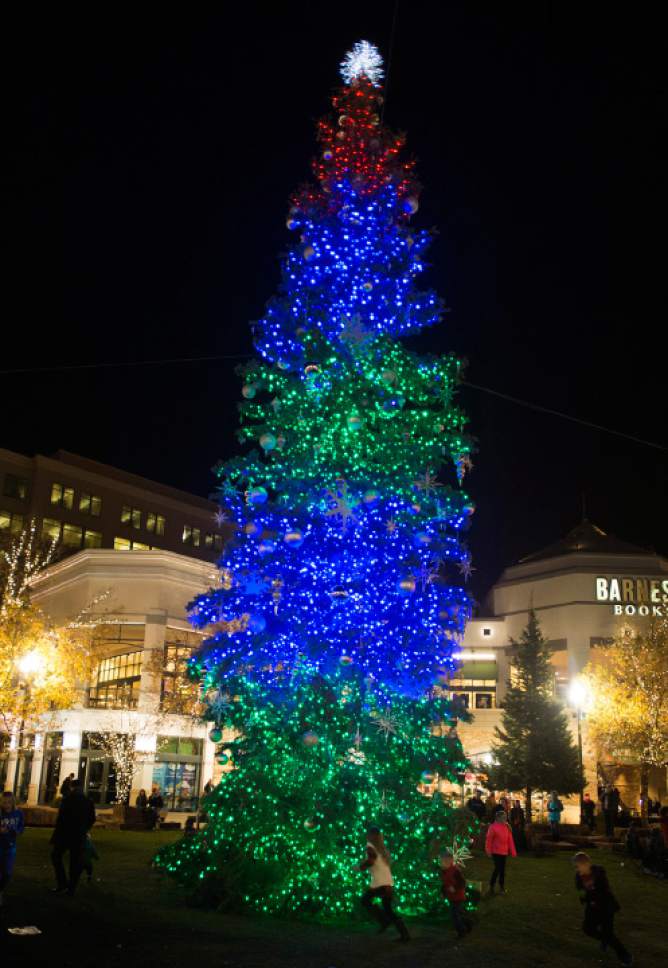 Rick Egan  |  The Salt Lake Tribune

The Christmas tree at the Gateway is lit up during the 16th annual Light Up The Night celebration, Saturday, November 19, 2016.