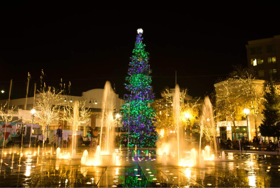 Rick Egan  |  The Salt Lake Tribune

The Christmas tree at the Gateway is lit up during the 16th annual "Light Up The Night" Christmas tree lighting party, Saturday, November 19, 2016.