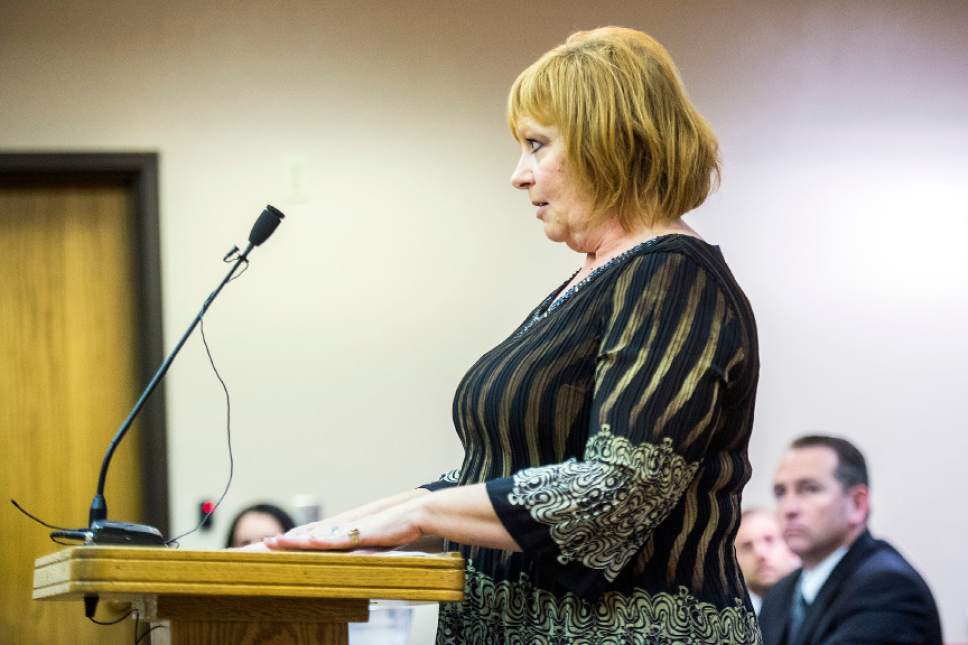 Chris Detrick  |  The Salt Lake Tribune
Heidi Jones Asay talks about her mother Loretta Marie Jones during sentencing at 7th District Court in Price Tuesday November 22, 2016. Egley murdered Loretta Marie Jones on July 30, 1970. Judge George Harmond sentenced Egley to 10 years to life in the Utah State Prison.