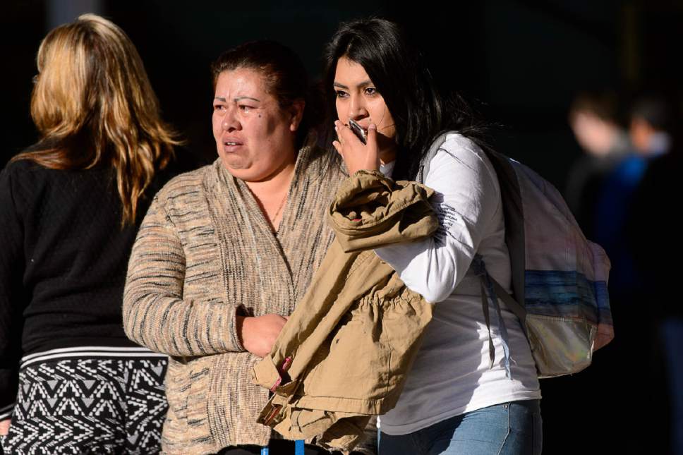 Trent Nelson  |  The Salt Lake Tribune
Parents pick up their students after a 16-year-old boy allegedly stabbed several other male students before reportedly turning his knife on himself at Mountain View High School in Orem Tuesday November 15, 2016.