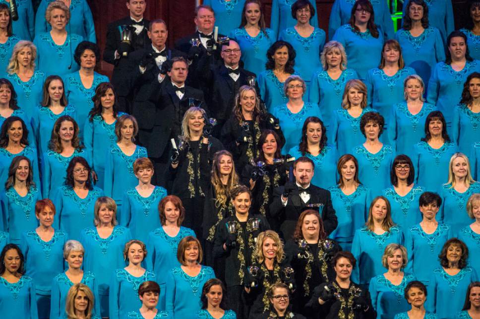 Chris Detrick  |  The Salt Lake Tribune
Pictured, the annual Mormon Tabernacle Choir Christmas concert at The Church of Jesus Christ of Latter-day Saints Conference Center on Thursday, Dec. 17, 2015. The group, with the Orchestra at Temple Square, Bells at Temple Square and guest artist tenor Rolando VillazÛn, will perform Dec. 8-10, at the LDS Conference Center in Salt Lake City.