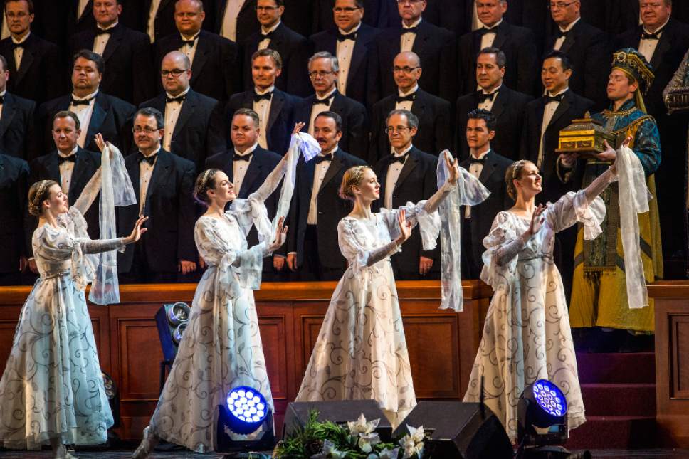 Chris Detrick  |  The Salt Lake Tribune
Pictured, the annual Mormon Tabernacle Choir Christmas concert at The Church of Jesus Christ of Latter-day Saints Conference Center on Thursday, Dec. 17, 2015. The group, with the Orchestra at Temple Square, Bells at Temple Square and guest artist tenor Rolando Villazón, will perform Dec. 8-10, at the LDS Conference Center in Salt Lake City.