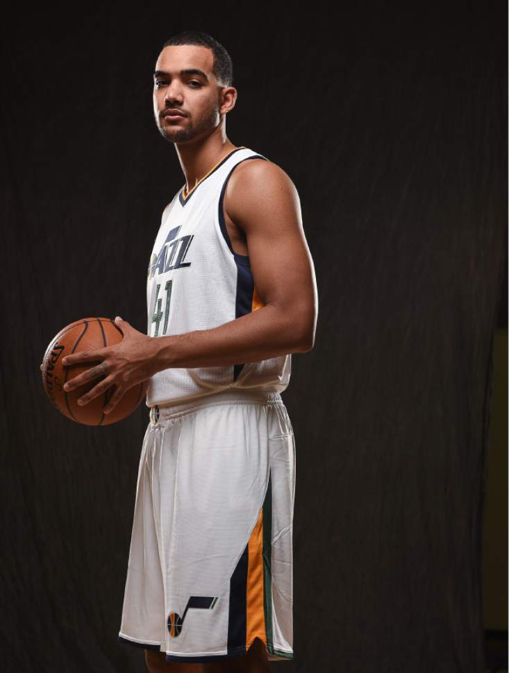 Francisco Kjolseth | The Salt Lake Tribune
Trey Lyles joins teammates as the Utah Jazz opens training camp with media day for players at the team's training facility in Salt Lake on Monday, Sept. 26, 2016.
