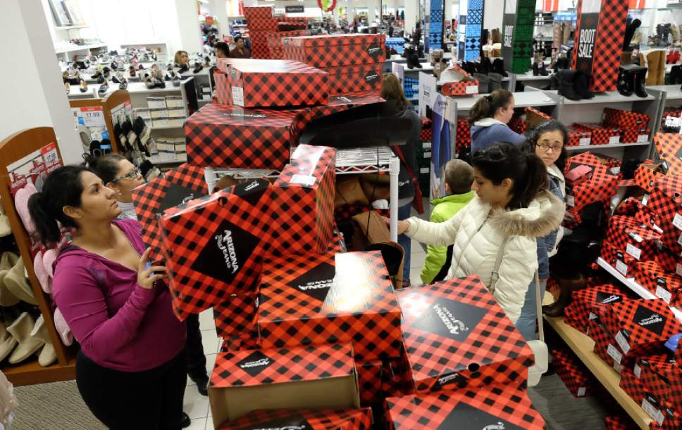 Francisco Kjolseth | The Salt Lake Tribune
Despite backlash, plenty of stores are still opening on Thanksgiving, including JCPenney at Valley Fair Mall, where shoppers hunted down deals on shoes. The store which opened it's doors at 3pm on Thursday, Nov 24, 2016, and was remaining open non-stop until Friday at 10pm.