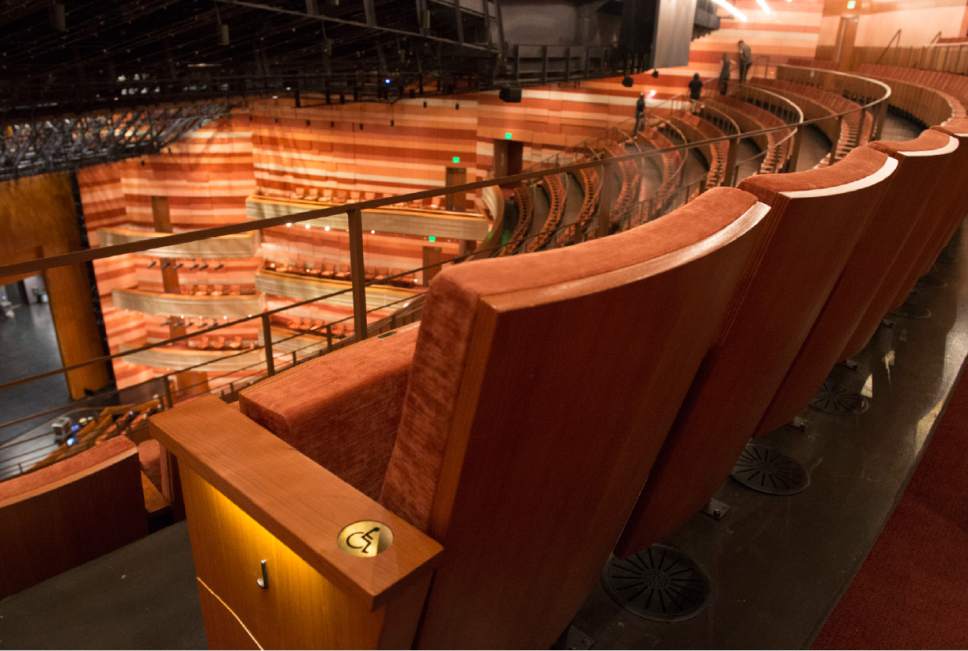 Rick Egan  |  The Salt Lake Tribune

Wheelchair markings on the armrest, indicate that they are transfer chairs to assist people with disabilities at the Eccles Theater, Monday, November 21, 2016.
