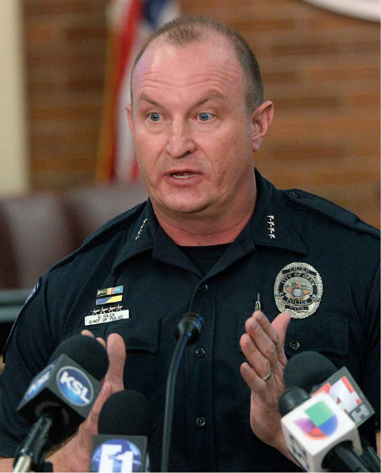 Al Hartmann  |  The Salt Lake Tribune
Orem Police Chief Gary Giles speaks at press conference in Orem Tuesday Nov. 15 about the stabbing incident involving five students at Mountain View High School today.