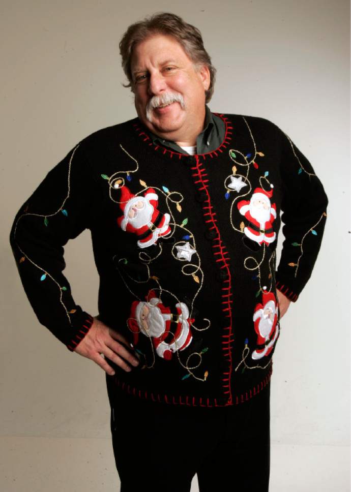 Salt Lake Tribune columnist Robert Kirby in his ugly Christmas sweater.
Salt Lake Tribune photo / Scott Sommerdorf