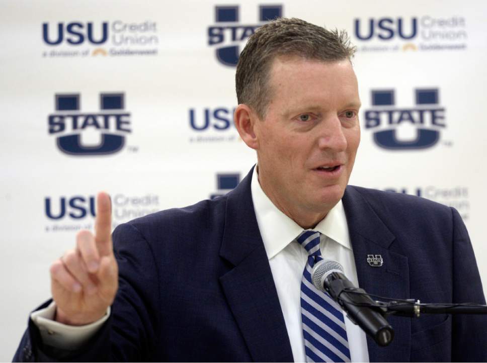 Al Hartmann |  The Salt Lake Tribune
Utah State University introduced John Hartwell as its new vice president and director of athletics at the Wayne Estes Center Wednesday June 3, 2015, in Logan. He will begin his duties in mid-July.