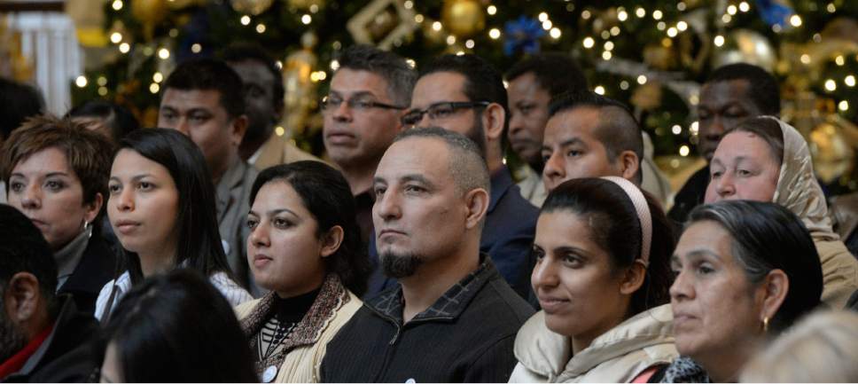 Al Hartmann  |  The Salt Lake Tribune
101 people from 43 countries attend a Naturalization Ceremony Wednesday, November 30 at the Utah State Capitol.  They later took the Oath of Allegiance to make them new American citizens.