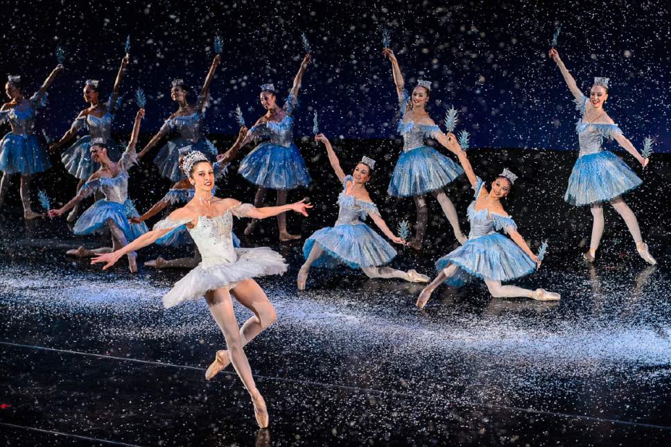 Trent Nelson  |  The Salt Lake Tribune
Ballet West's dress rehearsal for "The Nutcracker" at the Capitol Theatre in Salt Lake City, Thursday December 1, 2016. The Snow Queen is Allison Debona.
