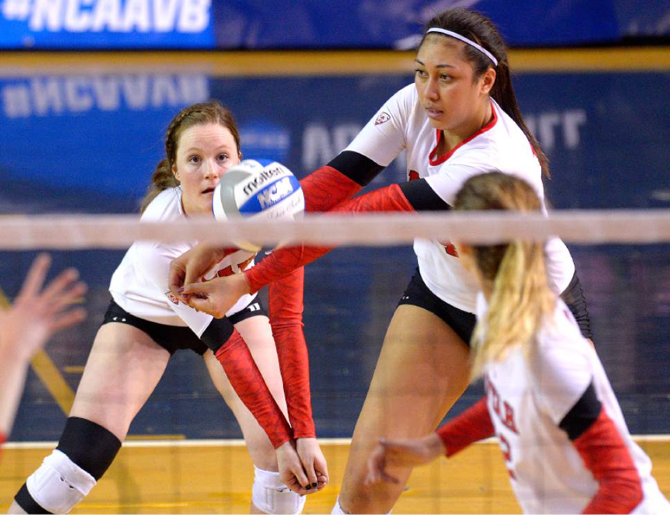 Leah Hogsten  |  The Salt Lake Tribune
Utah outside hitter Adora Anae (14) returns a volley. University of Utah women's volleyball team were defeated by UNLV during the first round of the NCAA tournament Friday, December 2, 2016 on the campus of Brigham Young University.