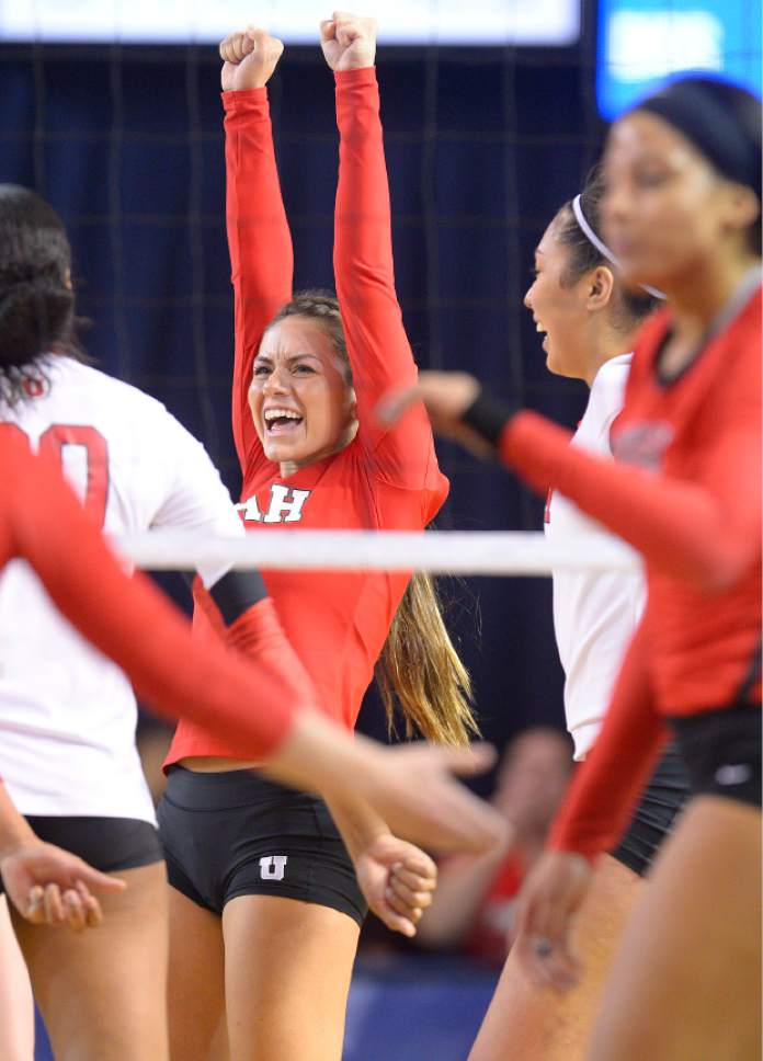 Leah Hogsten  |  The Salt Lake Tribune
Utah libero/defensive specialist Brianna Doehrmann (17) celebrates a sideout. University of Utah women's volleyball team were defeated by UNLV 3-1 during the first round of the NCAA tournament Friday, December 2, 2016 on the campus of Brigham Young University.