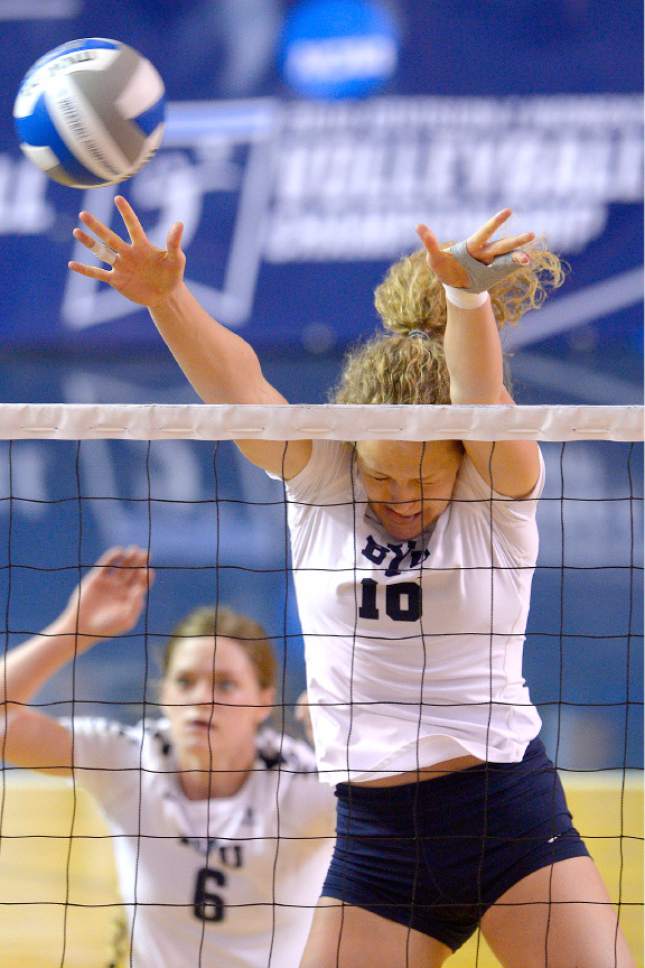 Leah Hogsten  |  The Salt Lake Tribune
BYU middle blocker Amy Boswell (10) tries to make the block. Brigham Young University women's volleyball team defeated Princeton 3-0 during the first round of the NCAA tournament Friday, December 2, 2016 on the campus of Brigham Young University.