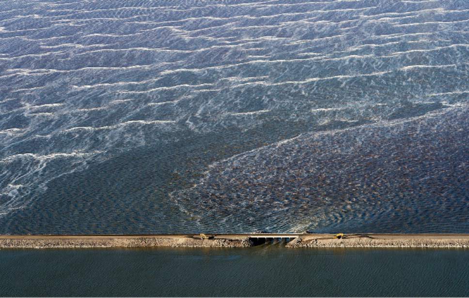 Steve Griffin  |  The Salt Lake Tribune
A breach in the Union Pacific causeway that separates the the north and the south ends of the Great Salt Lake Friday December 2, 2016.