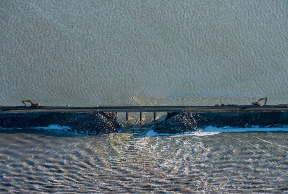 Steve Griffin / The Salt Lake Tribune


A breach in the Union Pacific causeway that separates the the north and the south ends of the Great Salt Lake Friday December 2, 2016.