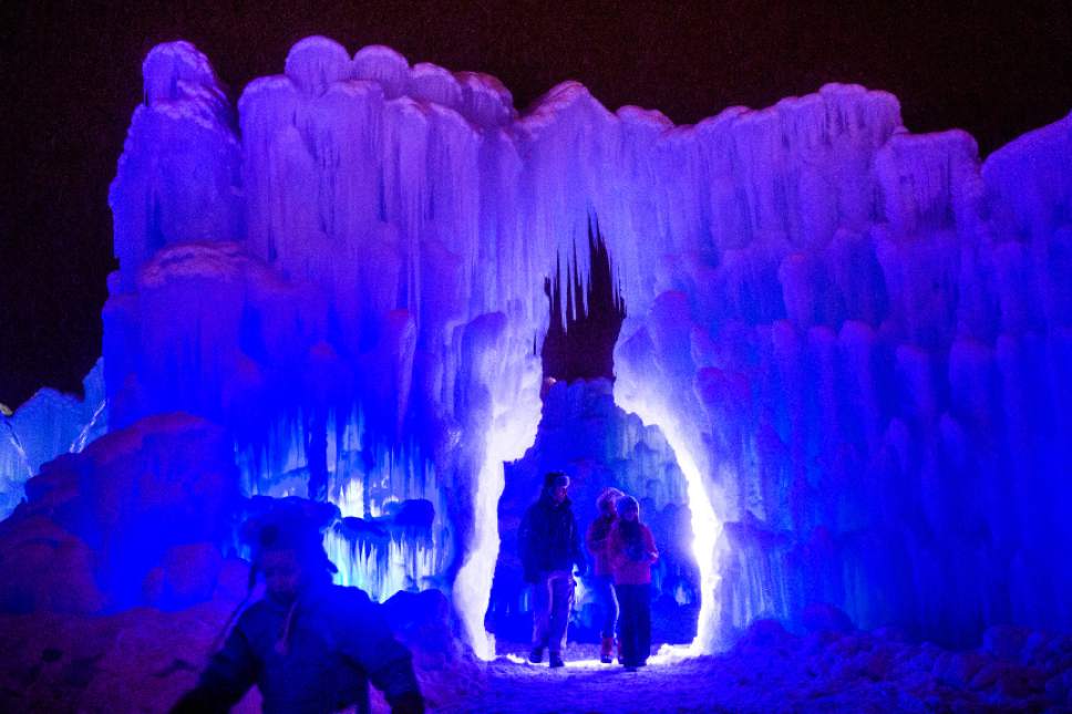 Chris Detrick  |  The Salt Lake Tribune
The acre-sized Midway Ice Castles as seen during a sneak preview at Soldier Hollow Thursday January 7, 2016. The Midway Ice Castles are set to open for another winter, on or around Dec. 26, 2016.