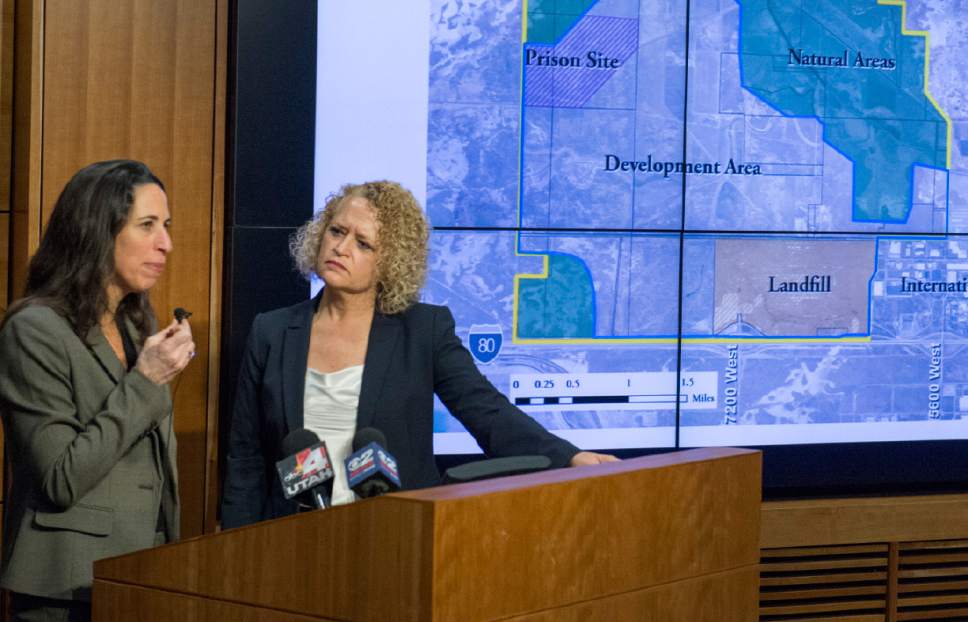 Rick Egan  |  The Salt Lake Tribune

Laura Briefer, director of public utilities, answers questions about the city's plan to develop the Northwest Quadrant, directly west of Salt Lake City International Airport, and the International Center, as Mayor Jackie Biskupski listens, Monday, Dec. 5, 2016.