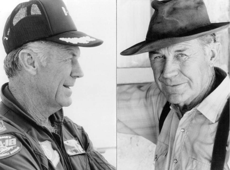 |  Tribune File Photo

Brig.Gen.Charles (Chuck) E. Yeager, Usaf (Ret) (left) who was technical consultant for the film and Chuck Yeager who playes Fred the bartender (right) in "The Right Stuff," a Ladd company release thru Warner Bros.