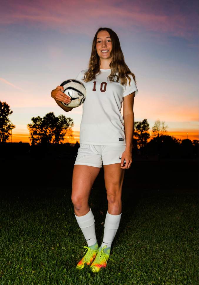 Rick Egan  |  The Salt Lake Tribune

Davis High's Olivia Wade has been named The Tribune's 2016 Player of the Year in girls' soccer after leading the state in scoring and helping the Darts capture their third consecutive Class 5A championship. 
Monday, November 7, 2016.
