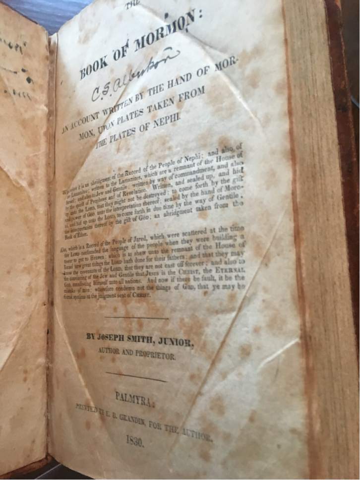 Thomas Burr  |  The Salt Lake Tribune
A copy of the Palmyra edition of the Book of Mormon, dated 1830, as displayed at the Library of Congress on Wednesday as part of an event held to note the importance of the religious tome Wednesday, Dec. 7, 2016.