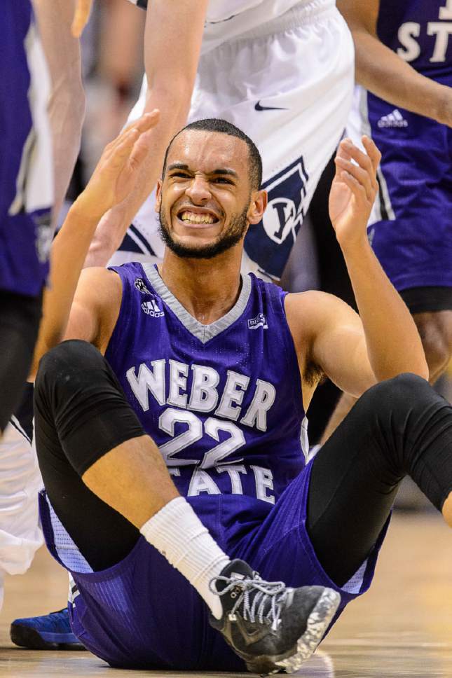 Trent Nelson  |  The Salt Lake Tribune
Weber State Wildcats guard Ryan Richardson (22) reacts to a turnover as BYU hosts Weber State, NCAA basketball at the Marriott Center in Provo, Wednesday December 7, 2016.
