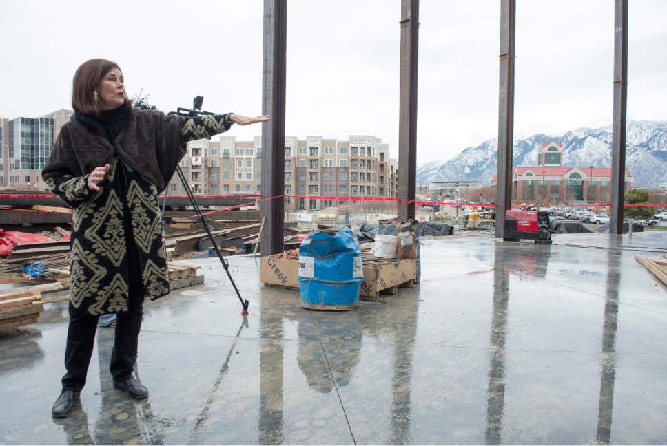 Rick Egan  |  The Salt Lake Tribune

Hale Centre Theatre Vice President and Executive Producer, Sally Dietlein points out the view, as she stands where the lobby will be located in the new Mountain America Performing Arts Center in Sandy City, Friday, December 9, 2016.