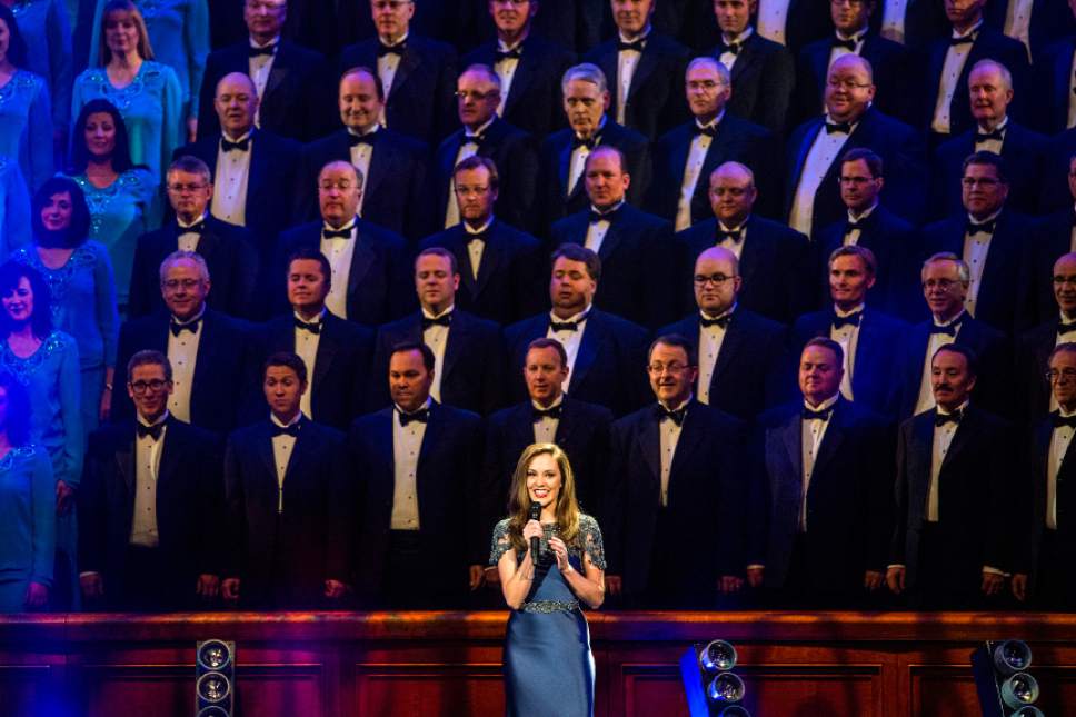 Chris Detrick  |  The Salt Lake Tribune
Broadway star Laura Osnes performs during the annual Mormon Tabernacle Choir Christmas concert at The Church of Jesus Christ of Latter-day Saints Conference Center Thursday December 17, 2015.