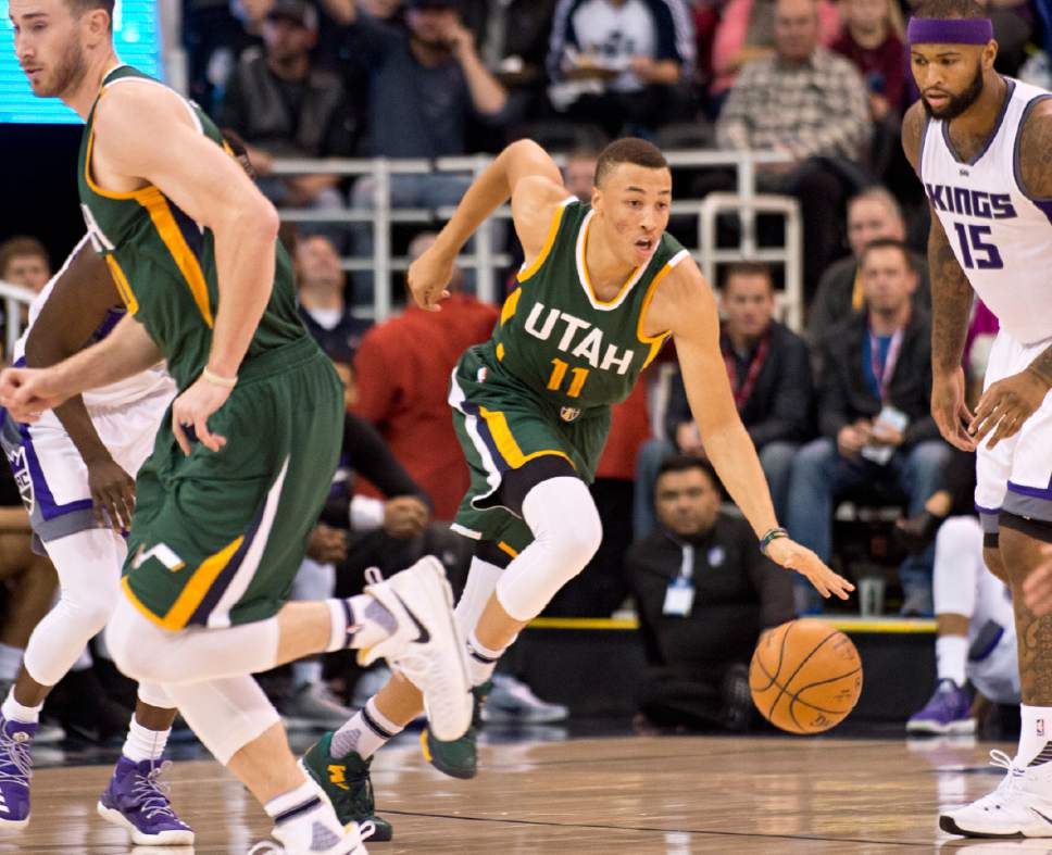 Lennie Mahler  |  The Salt Lake Tribune

Dante Exum starts a fast break in the first half of a game against the Sacramento Kings on Saturday, Dec. 10, 2016, at Vivint Smart Home Arena in Salt Lake City.
