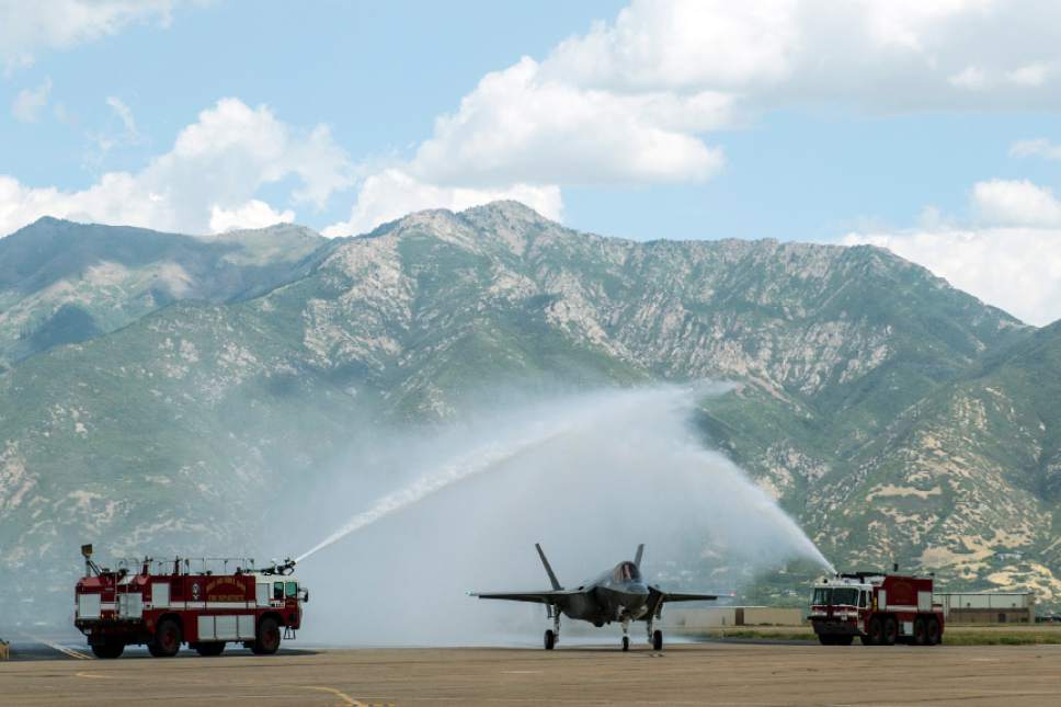Chris Detrick  |  The Salt Lake Tribune
A F-35 arrives at Hill Air Force Base Wednesday September 2, 2015.
