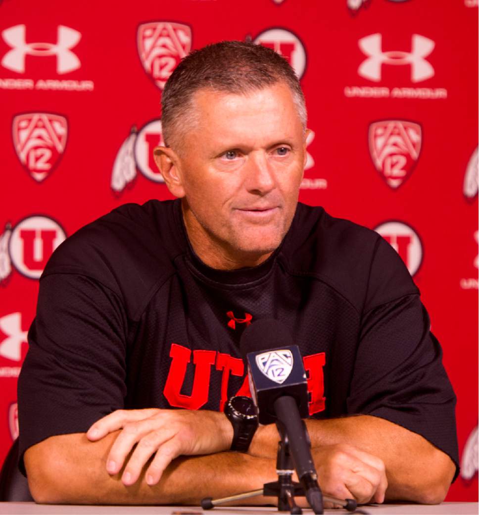 Rick Egan  |  The Salt Lake Tribune

Utah head coach Kyle Whittingham talks about last weeks game and the upcoming rivalry game agains BYU, at a press conference, Monday, September 5, 2016.