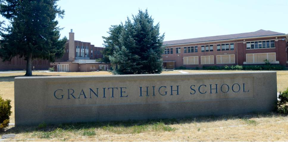 Al Hartmann  |  Tribune file photo
The old Granite High School at 3300 S. 500 E. in South Salt Lake remains boarded up and now the school district has put out an RFP for demolition.  
Developer Garbett Homes and Wasatch Property's plans for residential development is still on the table and the developer and school district doubt a nonprofit can come up with finances to purchase and preserve part of the school.