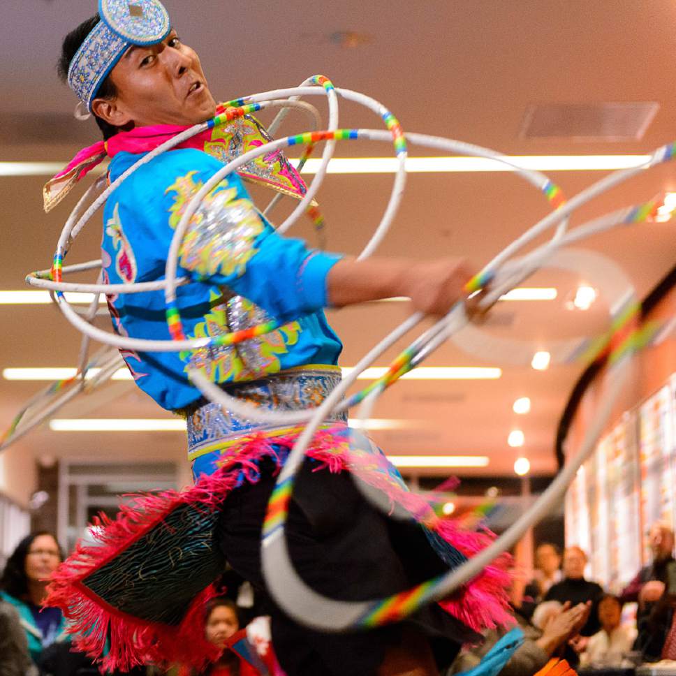 Trent Nelson  |  The Salt Lake Tribune
Patrick Willie performs a hoop dance at the 2016 Human Rights Day Celebration at the Sorenson Unity Center in Salt Lake City, Saturday December 10, 2016.