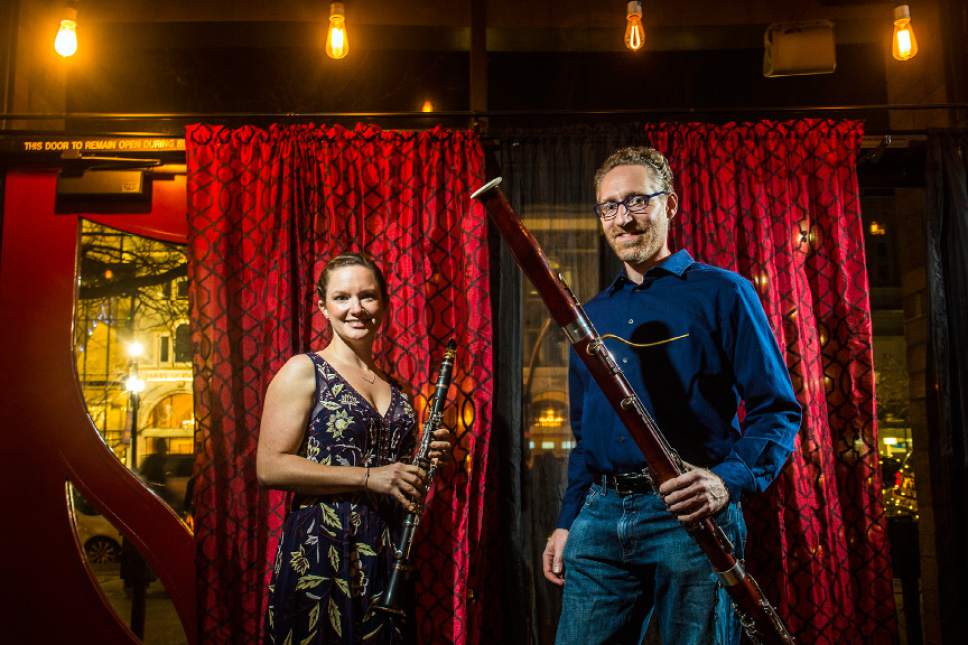 Chris Detrick  |  The Salt Lake Tribune
MOTUS After Dark musicians Erin Svoboda, clarinet, and Leon Chodos, bassoon, pose for a portrait at The Red Door on Friday, Dec. 2, 2016.