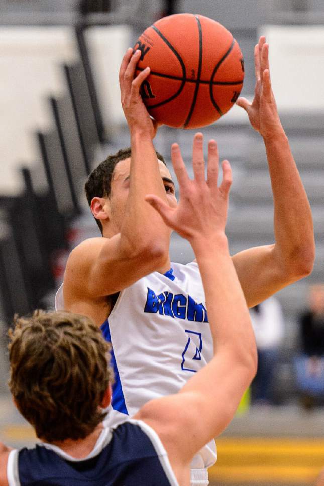 Trent Nelson  |  The Salt Lake Tribune
Bingham's Dason Youngblood shoots the ball as Bingham faces Corner Canyon in the first round of the Utah Elite 8 boys' basketball tournament at American Fork High, Thursday December 8, 2016.