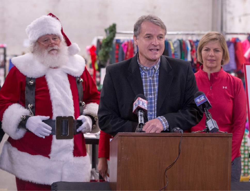Rick Egan  |  The Salt Lake Tribune

Matt Minkevich, Executive Director, The Road Home speaks at a press conference at the Candy Cane Corner, which gives homeless families an opportunity to shop for Christmas, Friday, December 2, 2016.