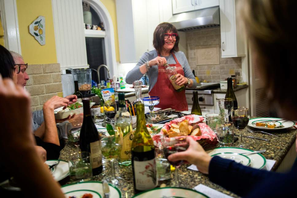 Chris Detrick  |  The Salt Lake Tribune
Cooking instructor Marguerite Henderson explains how to make her white bean and basil dip during a class at her home in Salt Lake City Tuesday December 6, 2016.