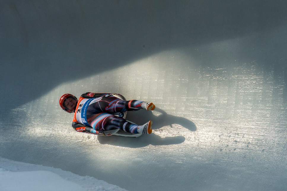 Chris Detrick  |  The Salt Lake Tribune
Germany's Dajana Eitberger competes in the FIL Luge World Cup at Utah Olympic Sports Park Saturday December 17, 2016.