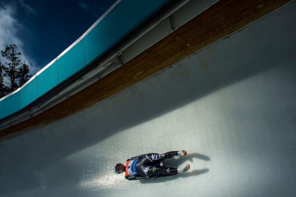 Chris Detrick  |  The Salt Lake Tribune
Italy's Andrea Voetter competes in the FIL Luge World Cup at Utah Olympic Sports Park Saturday December 17, 2016.
