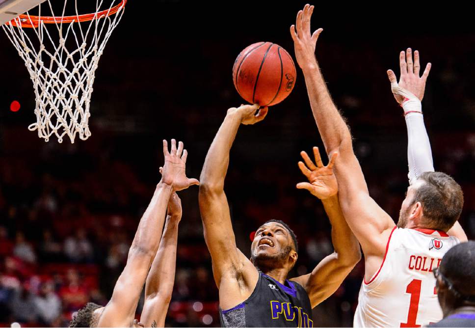 Trent Nelson  |  The Salt Lake Tribune
Prairie View A&M Panthers forward Zachary Hamilton (14) puts up a shot as University of Utah hosts Prairie View A&M, NCAA basketball at the Huntsman Center in Salt Lake City, Saturday December 17, 2016.